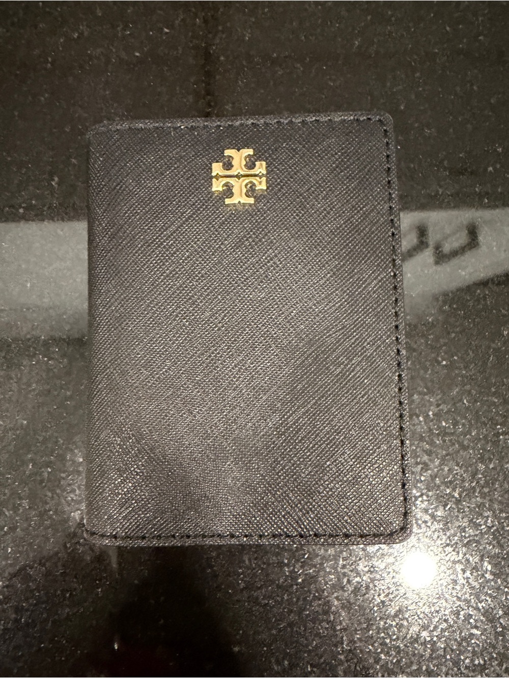 Tory Burch Black Saffiano Leather Card holder with Gold Logo